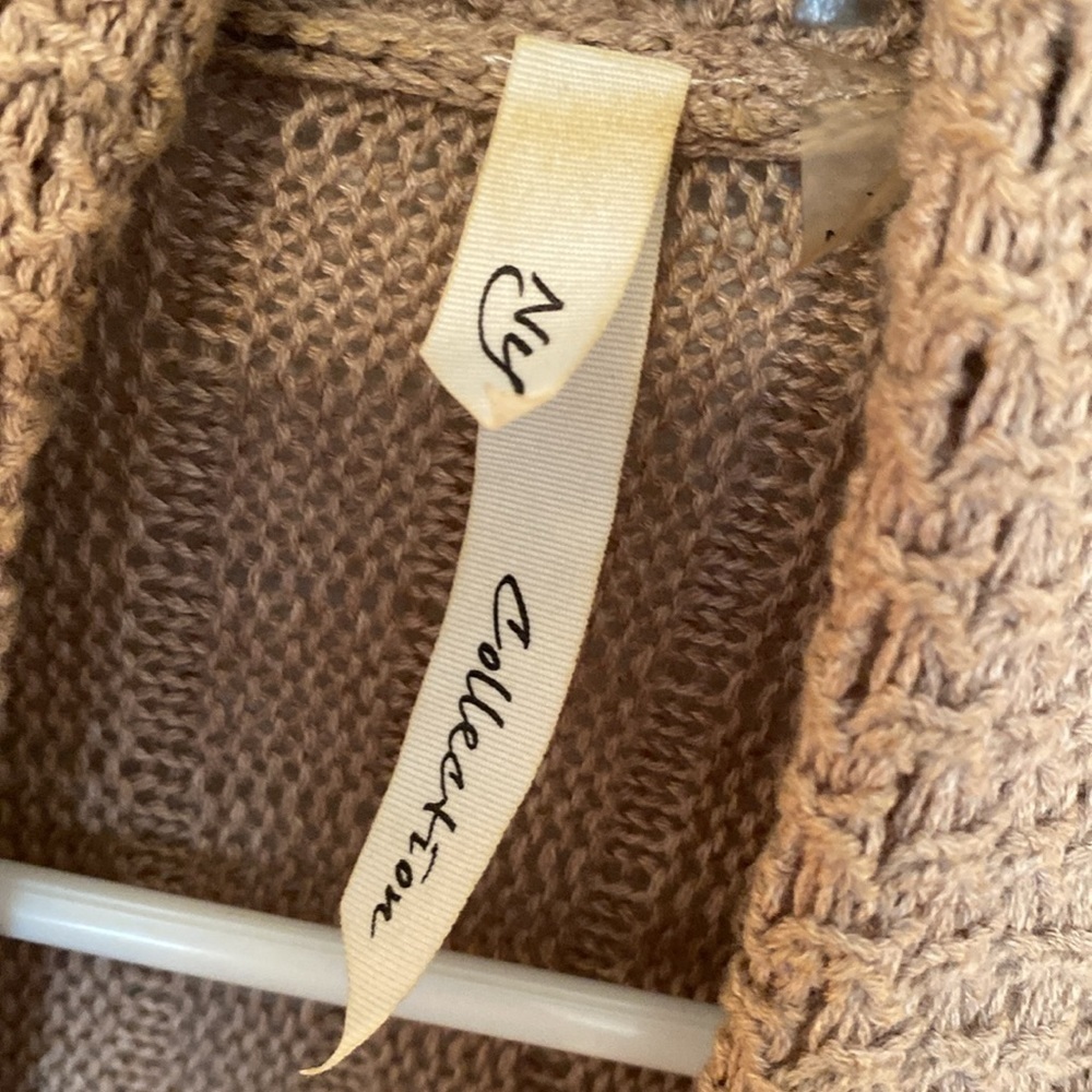 NY Collection camel cotton blend open mixed chunky knit cardigan sweater… - Picture 3 of 10